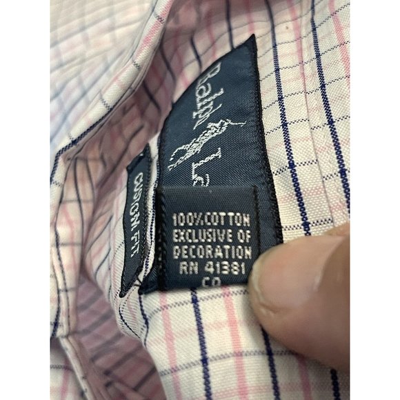 New POLO Ralph Lauren Men's  Button Up Shirt PINK-BLUE-WHITE  - 16.5 32/33 - Picture 6 of 7